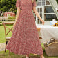⏰Hot Sale 49% Off👗Women's Casual Floral Print Short Flutter Sleeve Smocked High Waist Flowy Maxi Dress