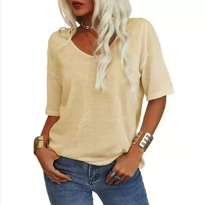 🎀Hot Sale -40% Off👚Women's Solid Color V-Neck T-shirt