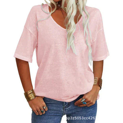 🎀Hot Sale -40% Off👚Women's Solid Color V-Neck T-shirt