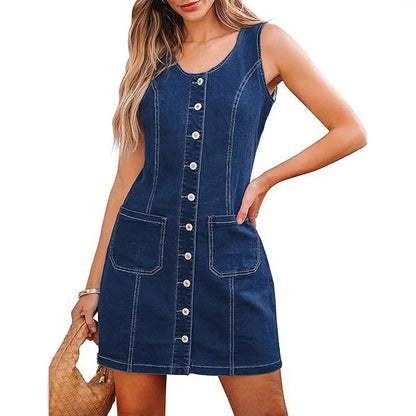 Women's High-Waisted Stretch Denim Midi Skirt