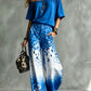 Scoop-Neck Off-the-Shoulder Top + Leopard-Print Ombré Wide-Leg Pants Set