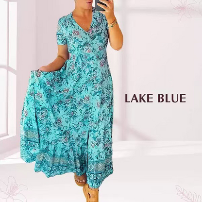 💃🔥 Print-cozy v-neck long-dress