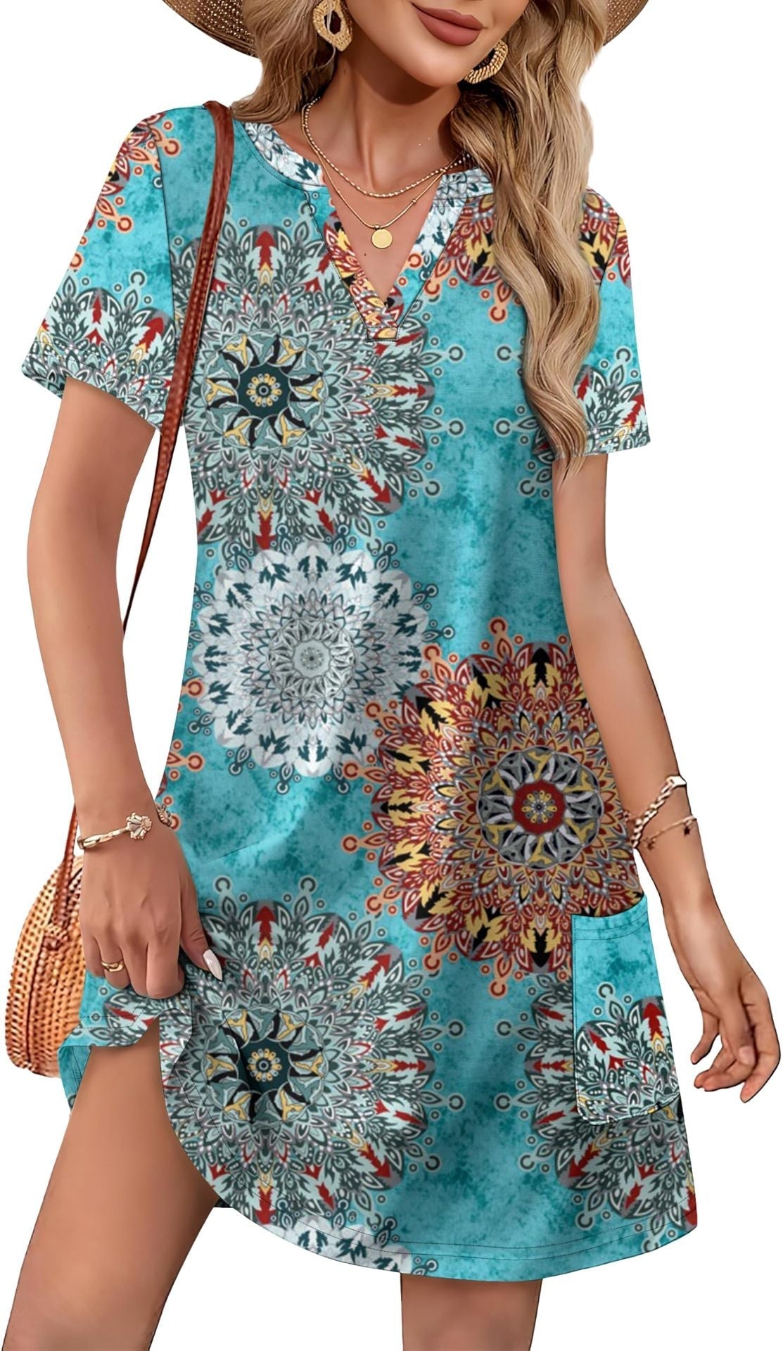 💃Women's Casual V Neck Vacation Midi Dress With Pockets