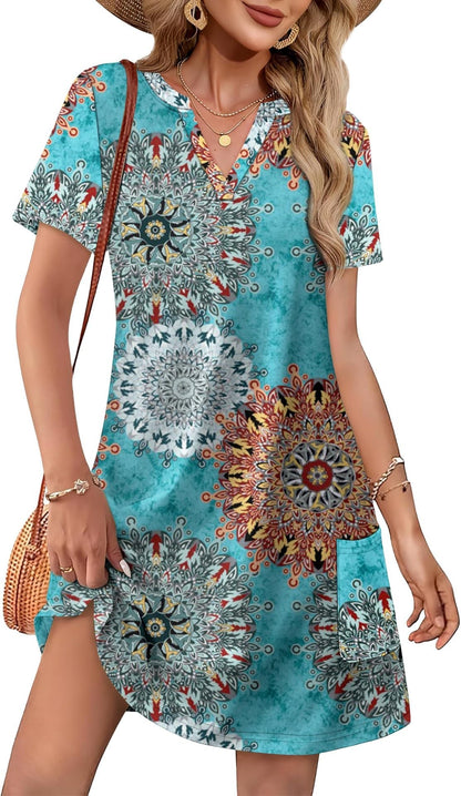 💃Women's Casual V Neck Vacation Midi Dress With Pockets