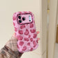 Leopard-print plush phone case (with stand + matching plush wrist strap)