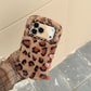 Leopard-print plush phone case (with stand + matching plush wrist strap)