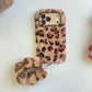 Leopard-print plush phone case (with stand + matching plush wrist strap)