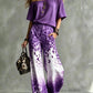 Scoop-Neck Off-the-Shoulder Top + Leopard-Print Ombré Wide-Leg Pants Set