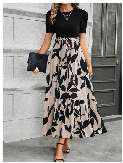 🌸Spring Specials 49% OFF🌸Women's Summer  High Waist  Dress Short Sleeve Crew Neck Floral