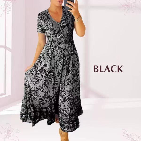 💃🔥 Print-cozy v-neck long-dress