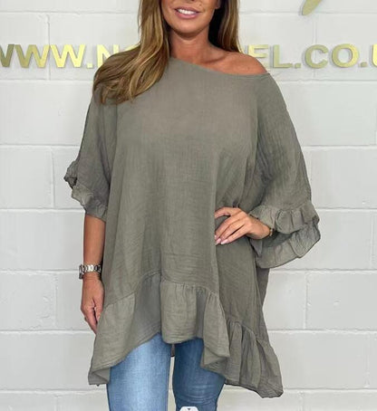 Loose Pleated Off Shoulder Blouses for Women