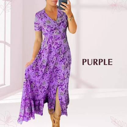 💃🔥 Print-cozy v-neck long-dress