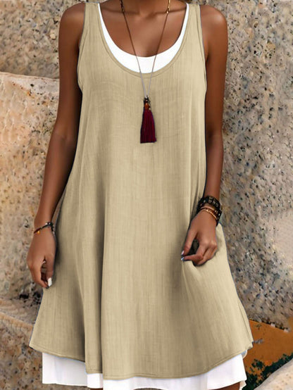 ⏰Summer Hot Sale 50% OFF💃Women's Casual Loose Sleeveless Fake Two Piece Tank Dress