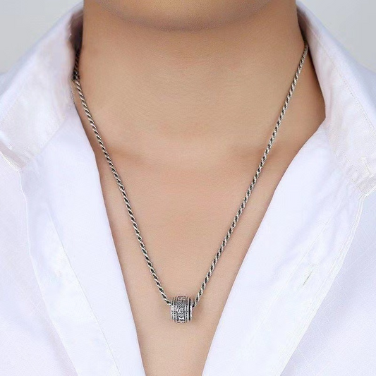 Retro Thai Silver Six-Word Mantra Good Luck Men's Necklace – Rotatable
