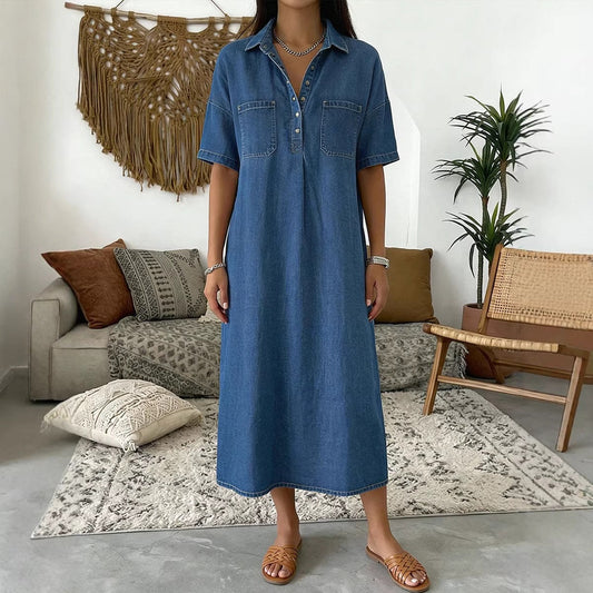 👗 60% OFF NOW! 👖 Casual Pocket Denim Midi Shirt Dress – Soft denim & relaxed fit – Functional pockets, perfect for everyday casual – comfortable and versatile ✨🌸