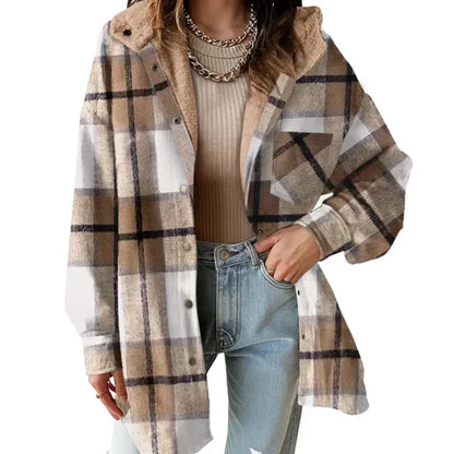 🔥Hot Sale 50% OFF🔥⏰Women’s Classic Cozy Plaid Hooded Jacket🧥