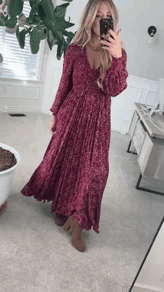 Today Special Deal 49%OFF-💃Women’s Floral Rayon Smocked-Waist Lined Maxi Dress