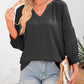 💥Last Day Special Sale 49% OFF👚Womens 3/4 Lantern Sleeve Casual V-Neck T-Shirts Pleated Loose Hollow-Out Blouse