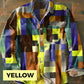 Unisex Simple Rainbow Color Plaid Vintage Printed Lapel Long Sleeve Pocket Shirt