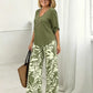 Women's V-Neck Blouse & Printed Wide-Leg Pants Set