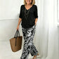 Women's V-Neck Blouse & Printed Wide-Leg Pants Set