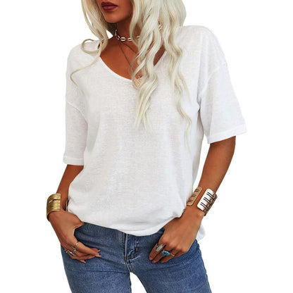 🎀Hot Sale -40% Off👚Women's Solid Color V-Neck T-shirt