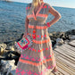 💕Women's Loose V-Neck Vintage Stripe Pattern Sleeveless Dress