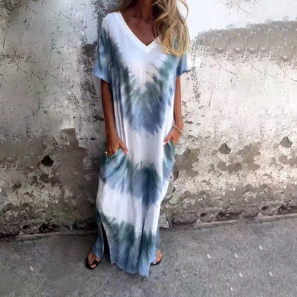 ⏰Last Day Sale 49% Off💃Casual Loose Printed V-Neck Long Dress