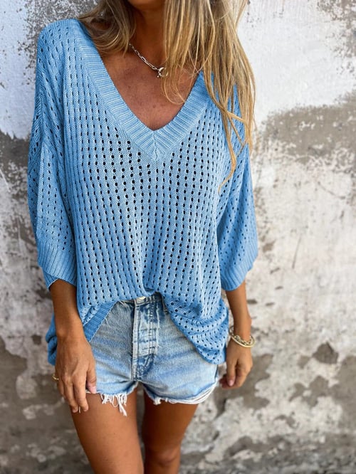 🔥Hot Sale 49% OFF🔥V-neck Hollow Knitted Top🍀