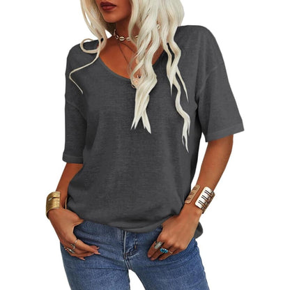 🎀Hot Sale -40% Off👚Women's Solid Color V-Neck T-shirt