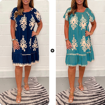 🌸Specials  49%OFF🌸Geometric Pattern Multi Print Square Neck Dress