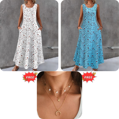 🔥LIMITED TIME 50% OFF!🔥  👗 Women's sleeveless floral maxi dress — with side pockets, elegant and comfortable 🌸