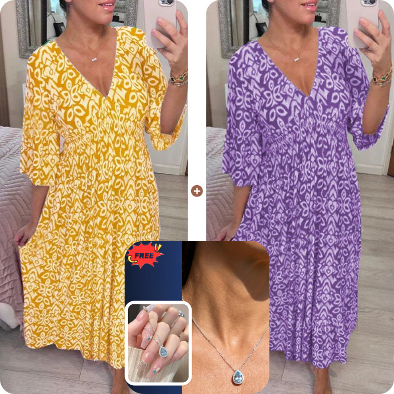 💖LAST DAY SALE 50% OFF💖Bohemian casual print V-neck waist wrap long dress