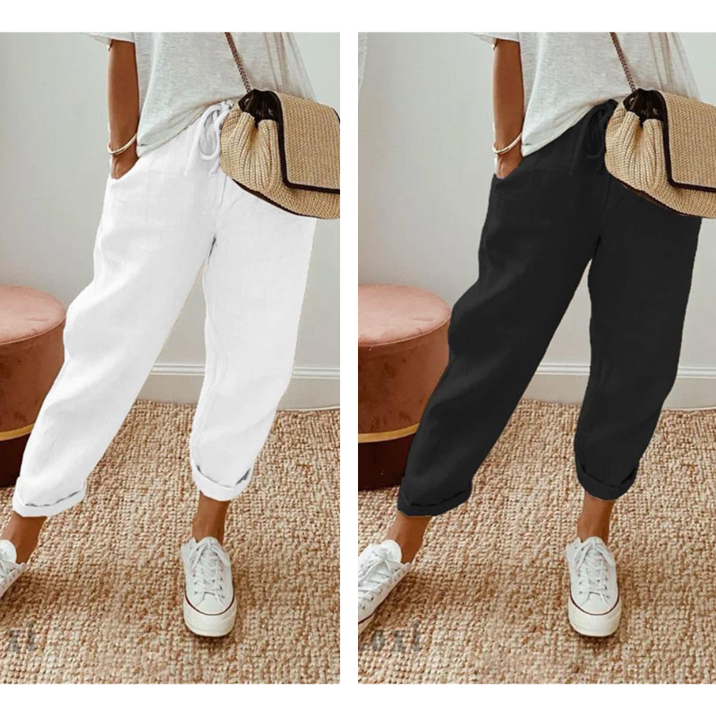 👖Casual Cotton and Linen Pants for Women – Breathable, High-Waisted & Ankle-Length Elegance🤍
