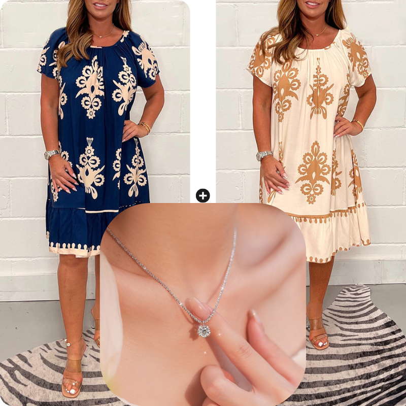 🌸Specials  49%OFF🌸Geometric Pattern Multi Print Square Neck Dress