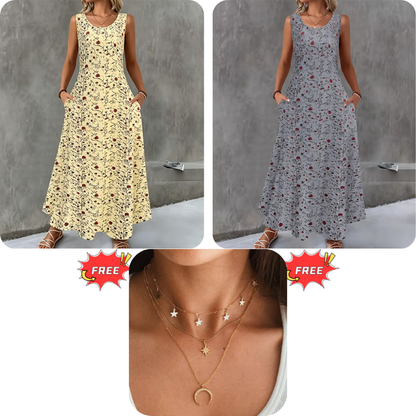 🔥LIMITED TIME 50% OFF!🔥  👗 Women's sleeveless floral maxi dress — with side pockets, elegant and comfortable 🌸