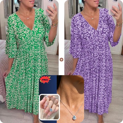 💖LAST DAY SALE 50% OFF💖Bohemian casual print V-neck waist wrap long dress