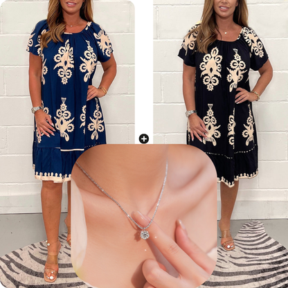 🌸Specials  49%OFF🌸Geometric Pattern Multi Print Square Neck Dress