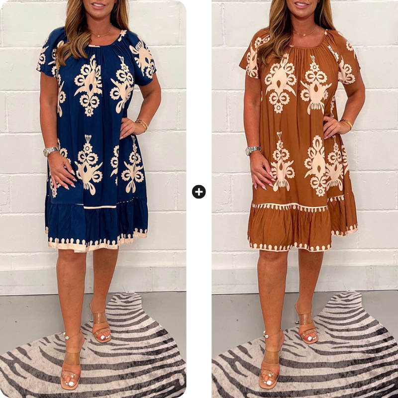 🌸Specials  49%OFF🌸Geometric Pattern Multi Print Square Neck Dress