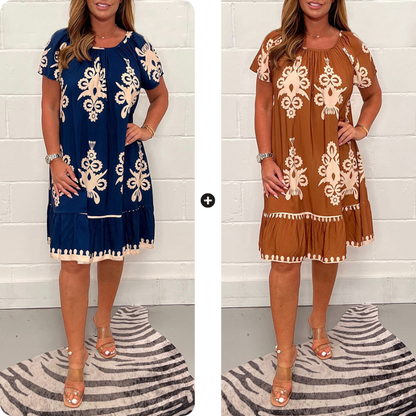 🌸Specials  49%OFF🌸Geometric Pattern Multi Print Square Neck Dress
