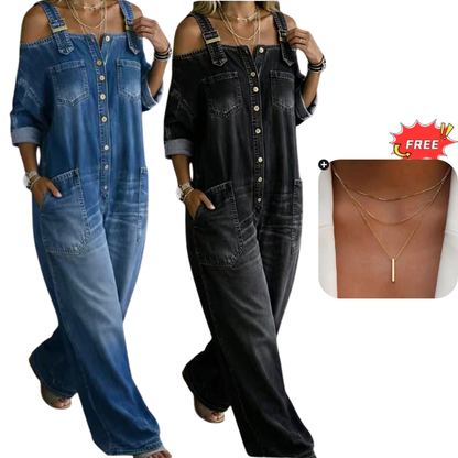 ⏳🔥LIMITED-TIME 50% OFF! 👗 Loose Fit Wide-Leg Overall Jumpsuit with Pockets – Effortless Comfort & Style ✨