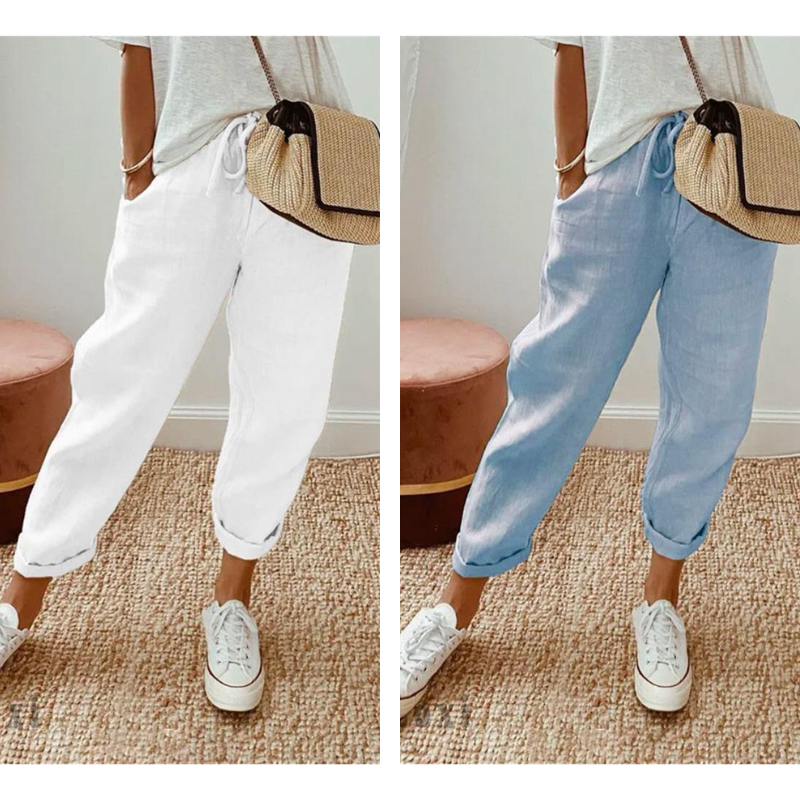 👖Casual Cotton and Linen Pants for Women – Breathable, High-Waisted & Ankle-Length Elegance🤍