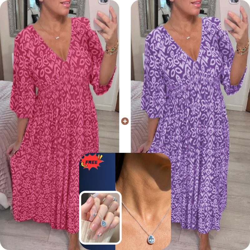 💖LAST DAY SALE 50% OFF💖Bohemian casual print V-neck waist wrap long dress