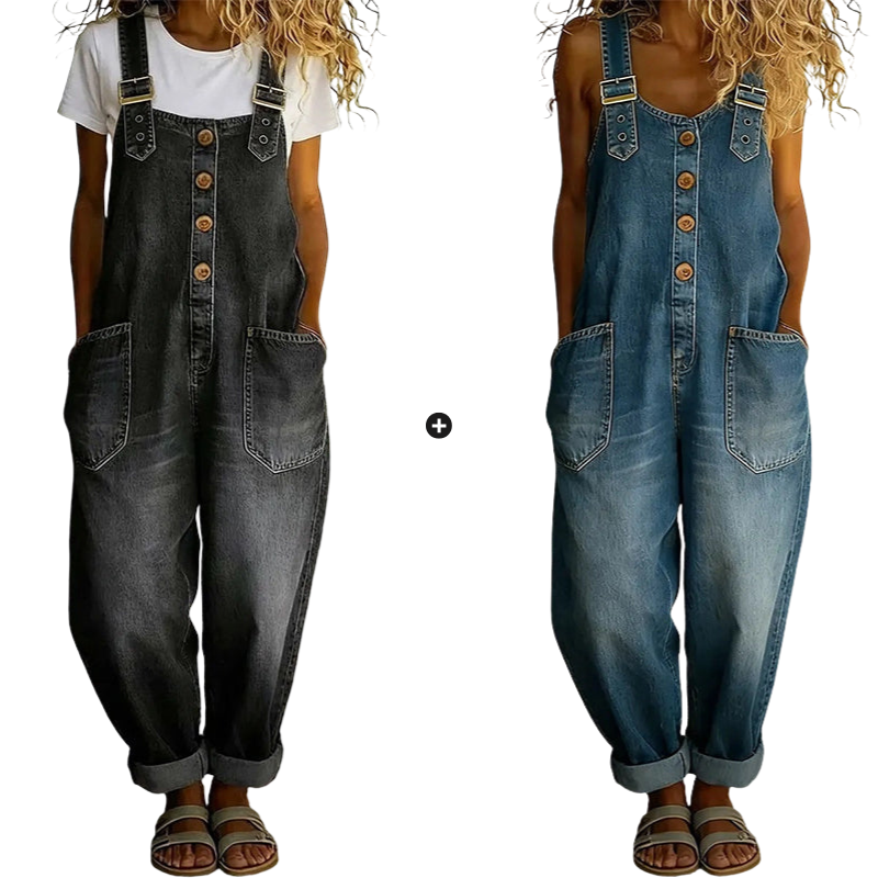 Women's Casual Baggy Denim Overalls with Pockets