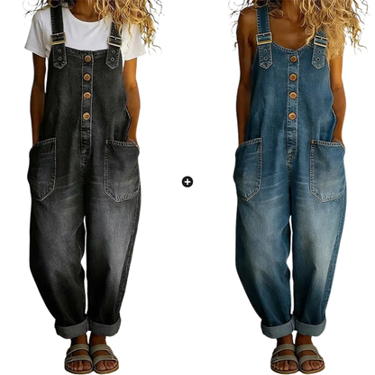 Women's Casual Baggy Denim Overalls with Pockets