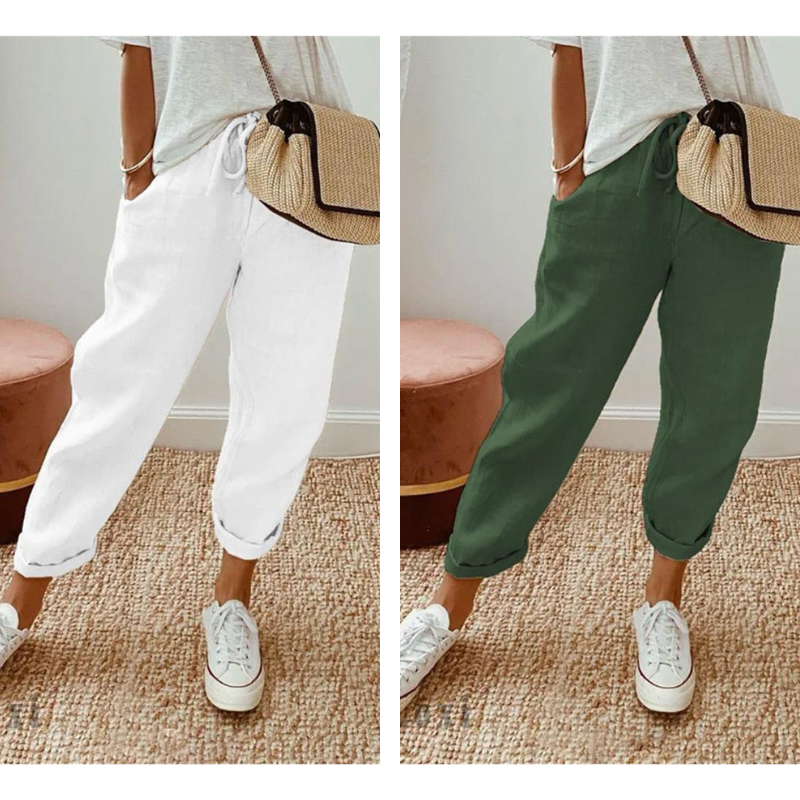 👖Casual Cotton and Linen Pants for Women – Breathable, High-Waisted & Ankle-Length Elegance🤍