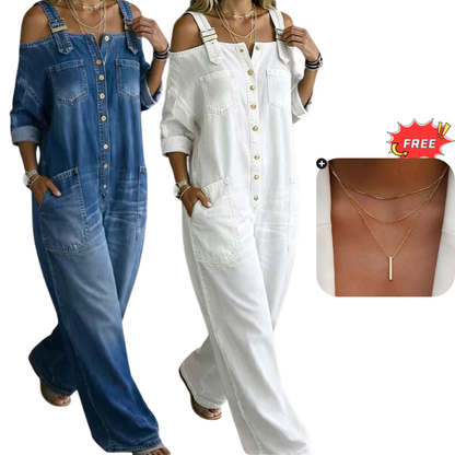 ⏳🔥LIMITED-TIME 50% OFF! 👗 Loose Fit Wide-Leg Overall Jumpsuit with Pockets – Effortless Comfort & Style ✨