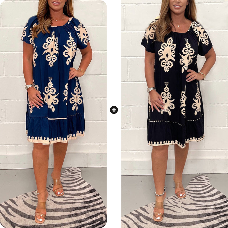 🌸Specials  49%OFF🌸Geometric Pattern Multi Print Square Neck Dress