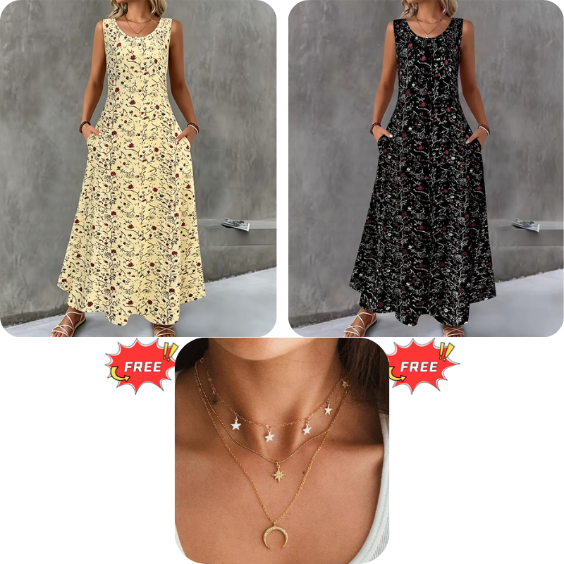 🔥LIMITED TIME 50% OFF!🔥  👗 Women's sleeveless floral maxi dress — with side pockets, elegant and comfortable 🌸
