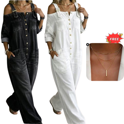 ⏳🔥LIMITED-TIME 50% OFF! 👗 Loose Fit Wide-Leg Overall Jumpsuit with Pockets – Effortless Comfort & Style ✨